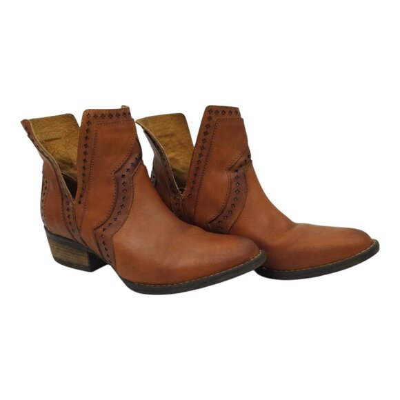 Very Volatile Brescia Western Boot Womens 7 Bootie Ankle Slip On Brown Leather - Picture 2 of 16